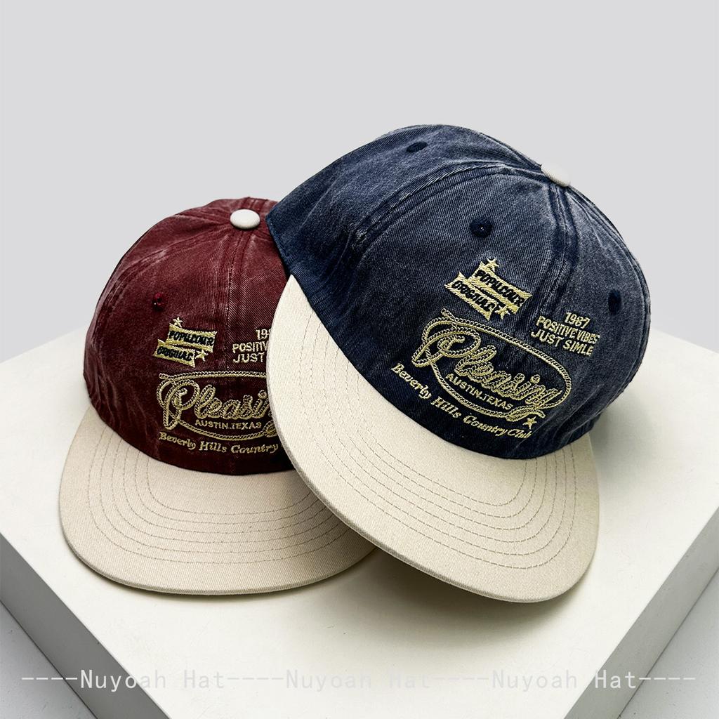 New Men Women American Retro Letter Embroidery Baseball Hats Sunshade Color Block Versatile Flat Eave Peaked Caps Fashion Street