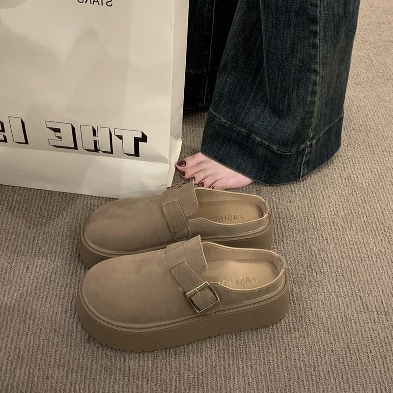 Muffin thick-soled bag head and half slippers for women to wear new autumn and winter lazy shoes