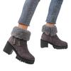 Winter Fleece Gefütterte Warme Baumwollstiefel Damen Übergröße Blockabsatz Runde Zehen Kurze Stiefel Pelzbesatz Stiefeletten Schneestiefel
