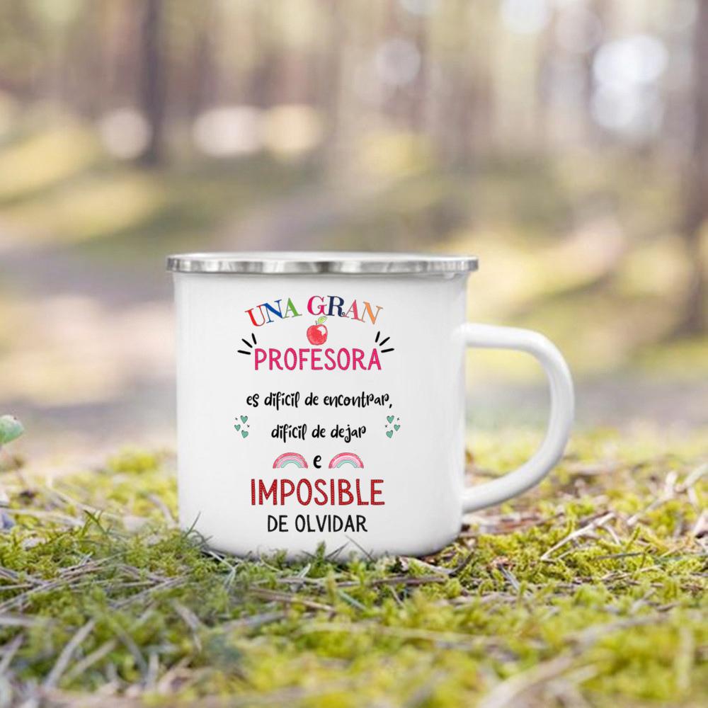 Spanish Printed Mugs Creative Coffee Cups Drink Water Milk Cup Enamel Mug School Home Handle Drinkware Thanks Gifts for Teacher