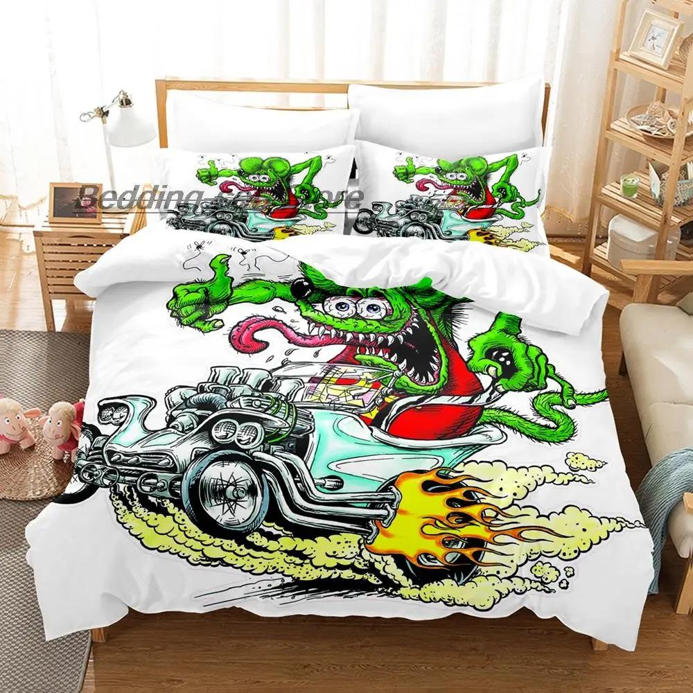 New Rat Fink Bedding Set Single Twin Full Queen King Size Bed Set Aldult Kid Bedroom Duvetcover Sets 3D Anime Bed Sheet Set Tool