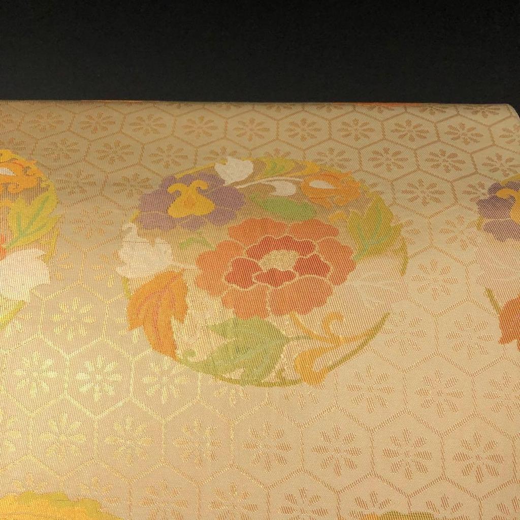 Used SO-835 Fukuro obi 6 pieces Pure silk Gold thread Phoenix flower round pattern Formal Luxury