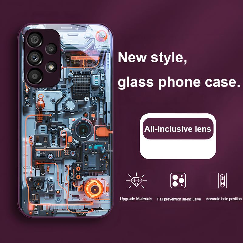Light Blue Line Orange For Samsung Galaxy S24 Plus S20 21 FE S23 Ultra S8 9 A70 72 73 50 51 52 53 Tempered Glass Phone Case