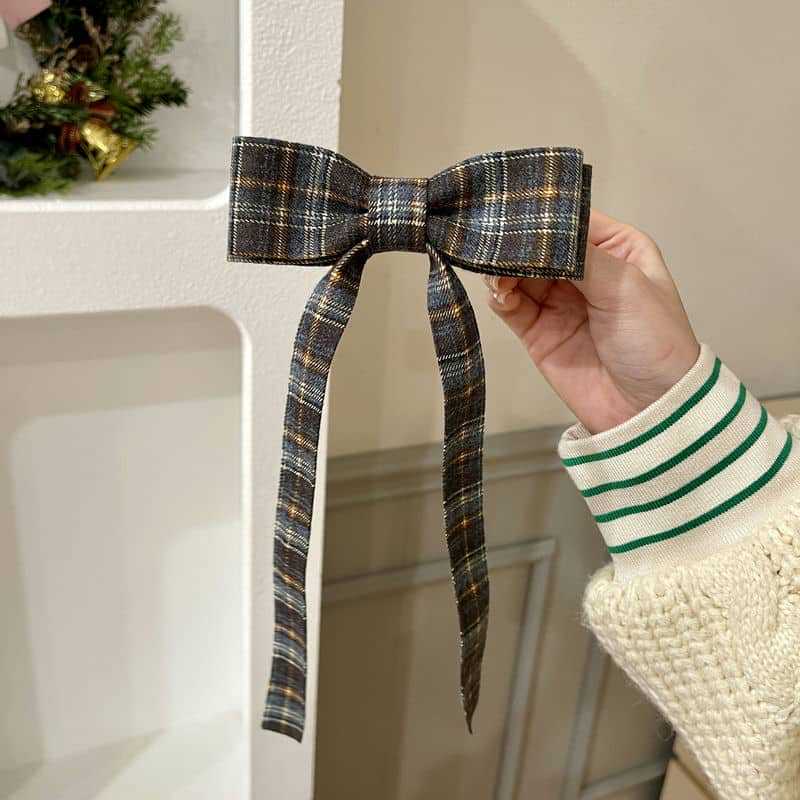 Elegant Plaid Ribbon Bow Hairpins Women Girls Hair Clips Claw Barrettes Accessories Hairclip Headdress Headwear Ornament