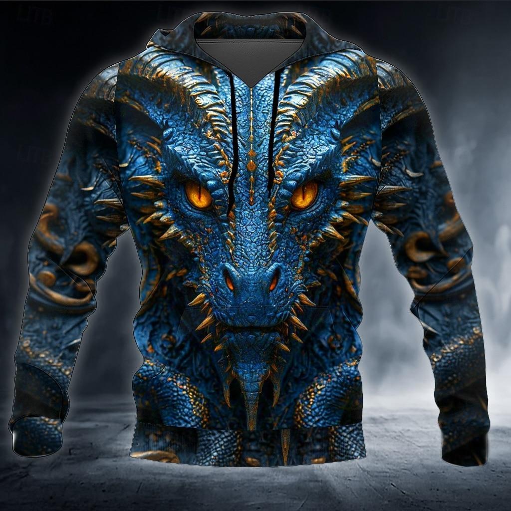 Men s Dragon Hoodie Sweatshirt Cool Party Long Sleeve Crew Neck Club Streetwear Drawstring Fall S