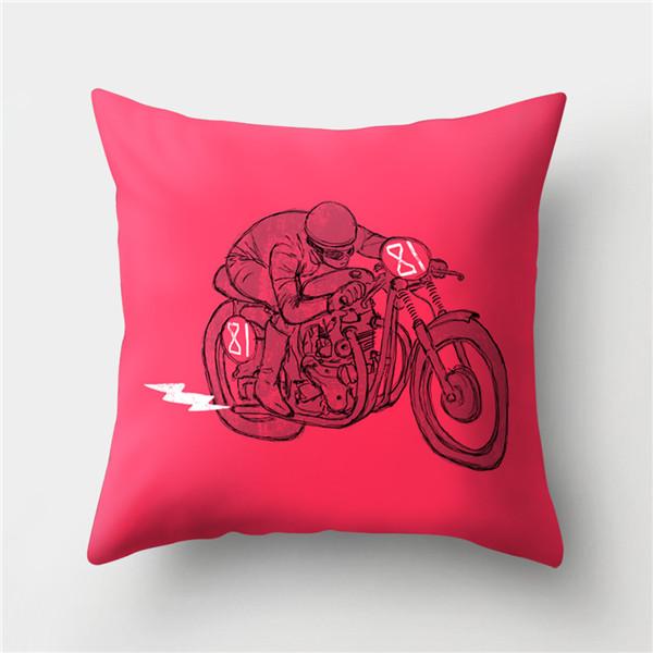 Bicycle Print Polyester Pillow Cover Cartoon Art Abstract Bike Cushion Cover Car Home Sofa Square Decorative Pillowcase 45X45CM