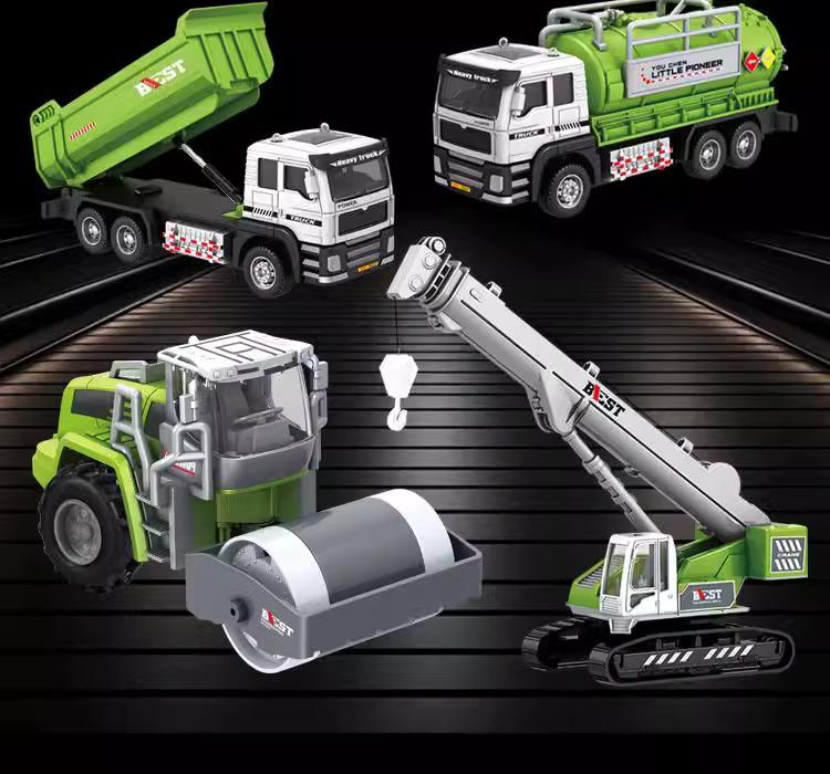 Children's Alloy Construction Vehicle Set: Excavator, Snowplow, Crane, Mixer Truck Simulation Toys