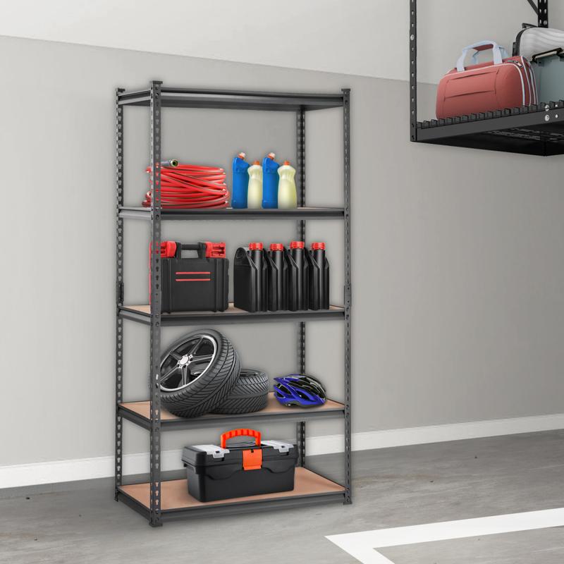 5-Tier Adjustable Heavy Duty Metal Storage Shelf, 2000 lbs 36"×18"×72" Black Rack for Garage Kitchen Basement Laundry