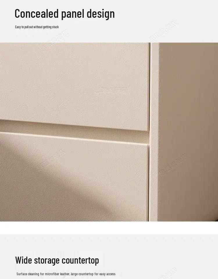 Modern Cream Leather Bedside Table - No Installation Needed