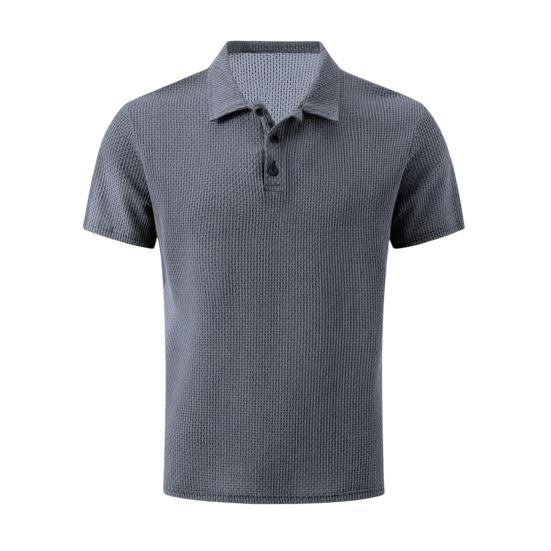 

Men Waffle Golf Shirt Button Turndown Collar Summer Shirt Short Sleeve Textured Casual Shirt for Office Party Dating Holiday Wear S світло-сірого кольору