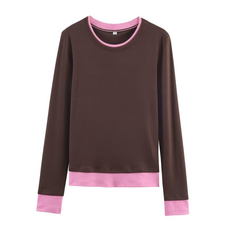 European & American Style Double-Layer Color Block Long-Sleeve T-shirt - Autumn/Winter 2025