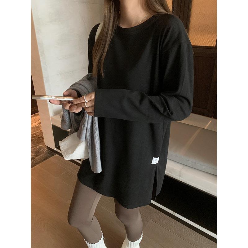 Medium and Long Stacked White Bottoming Shirt for Women's Spring, Autumn and Winter German Velvet Warm Inner Long-sleeved Shirt Simple Top
