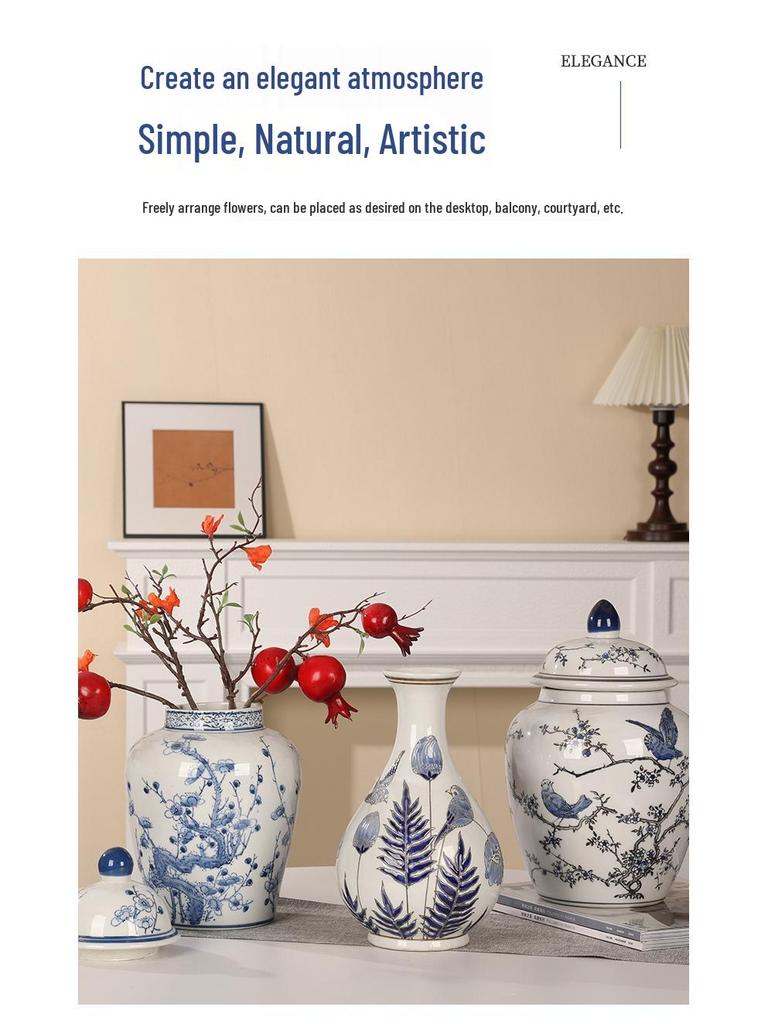 Chinese Retro Blue and White Porcelain Vase for Elegant Flower Arrangements