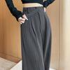 Herbst Vintage Gestreifte Lockere Damen Weite Hosen Knöpfe Frühling Hohe Taille Gerade Büro Voll Langes Hosen