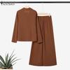 ZANZEA Womens Long Sleeve Blouse and Wide Leg Pants Casual Two Piece Suit Sets