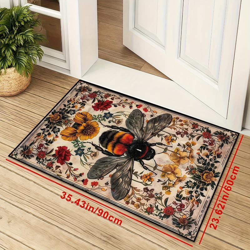 Vintage Flannel Carpet Bee Pattern Machine Washable Suitable Rugs Decorating Living Rooms Kitchens in Spring and Autumn Mats