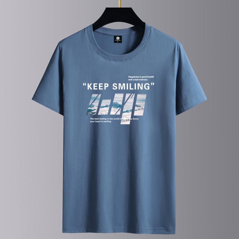 Keep Smiling Herren-T-Shirt, modisch, kurzärmelig, reine Baumwolle, lässiges T-Shirt, M-6XL