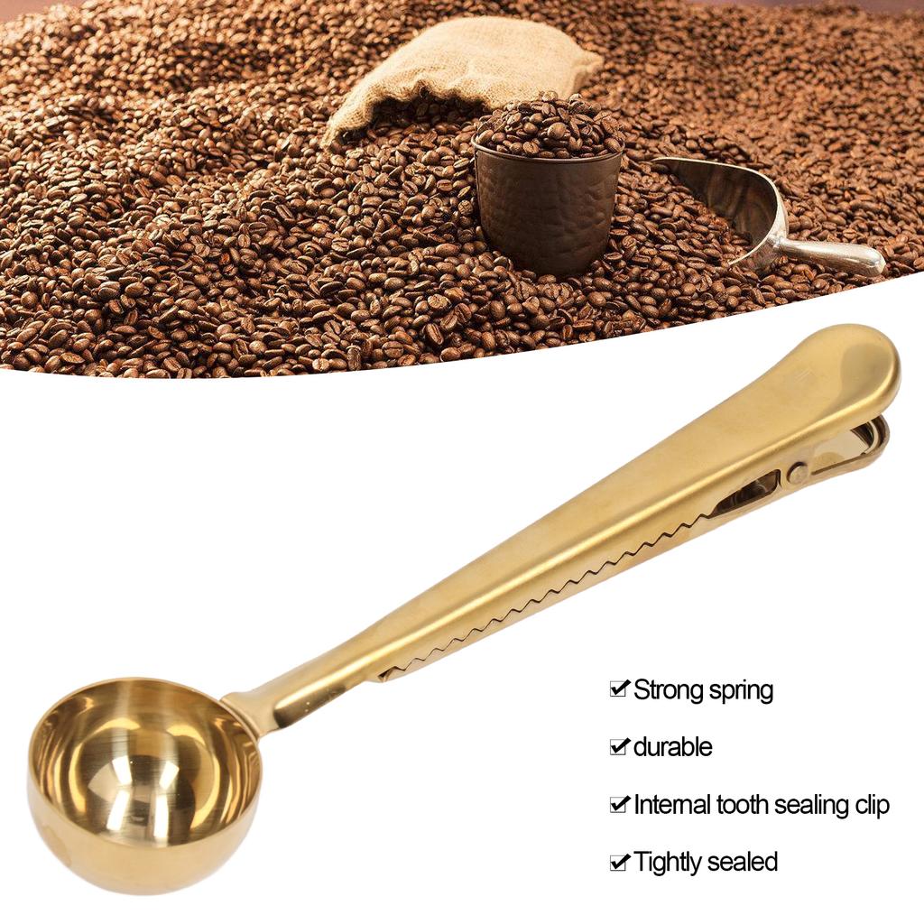 Coffee Spoon Sealing Clip 2 in 1 Stainless Steel Tight Sealing Deepen Design Convenient Practical Coffee Drinking Tools