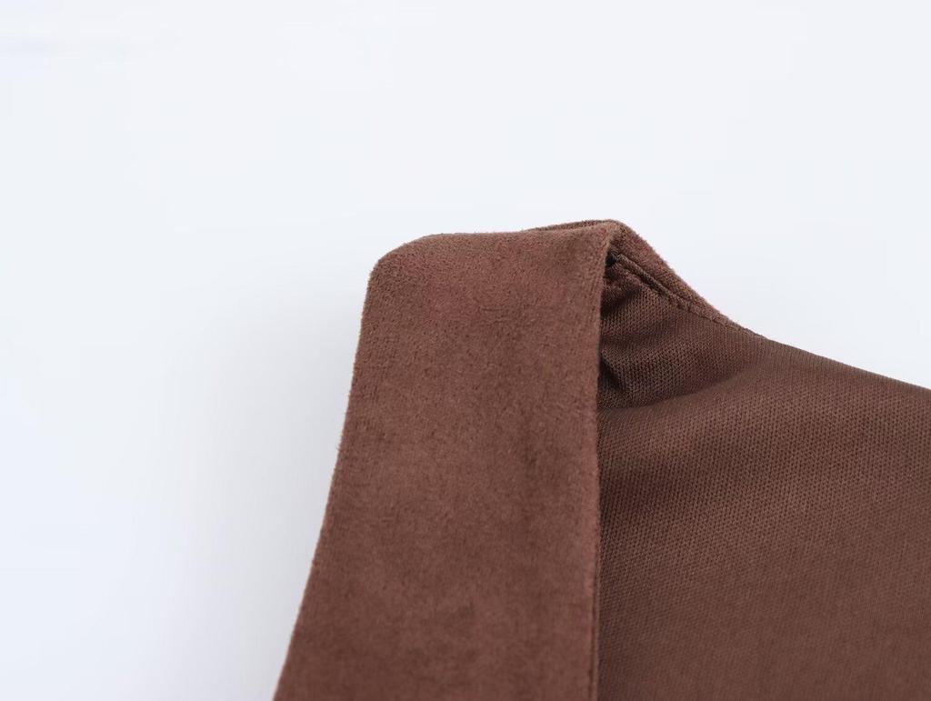 2024 Winter Women's Retro U-Neck Suede Effect Sleeveless Short Dress - European & American Style