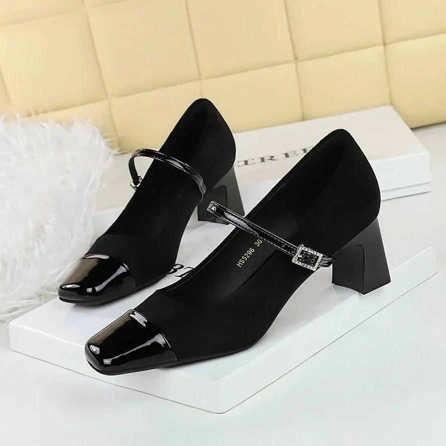 Designer Fashion Buckle Strap Mary Janes Women Square heel Shoes Dress Footwear Leopard Print Female Soft Round Toe Ladies Shoes