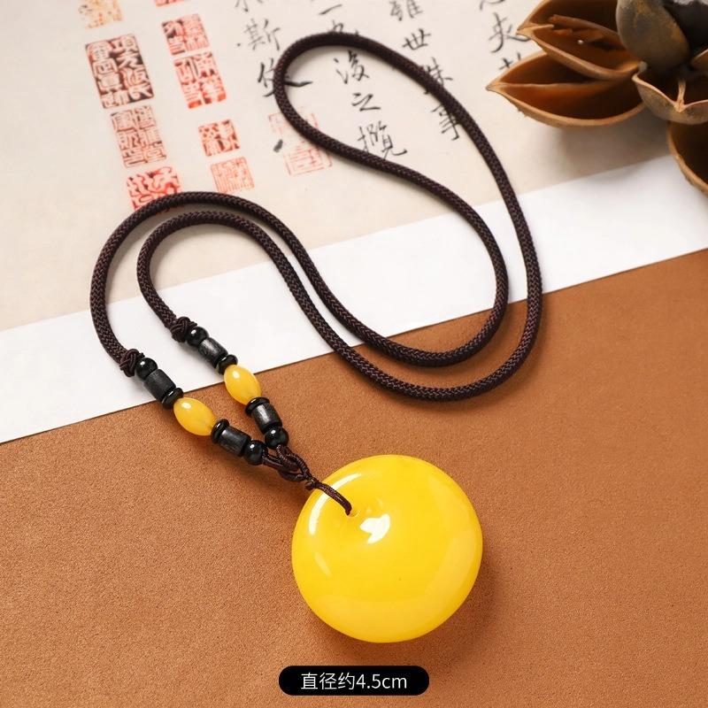 Amber Beeswax Necklace Chicken Oil Yellow No Matter Brand Pixiu Pendant Retro Women's Long Sweater Chain Men's Accessories