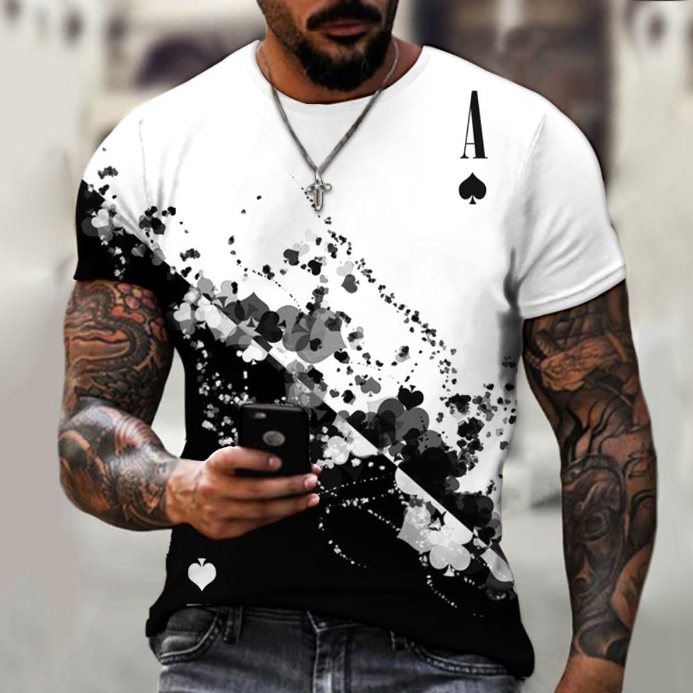 2025 New Mens Unisex Tee T Shirt 3D Black And White Poker Printed Summer Men Round Neck Casual Men's Short Sleeve Top Streetwear