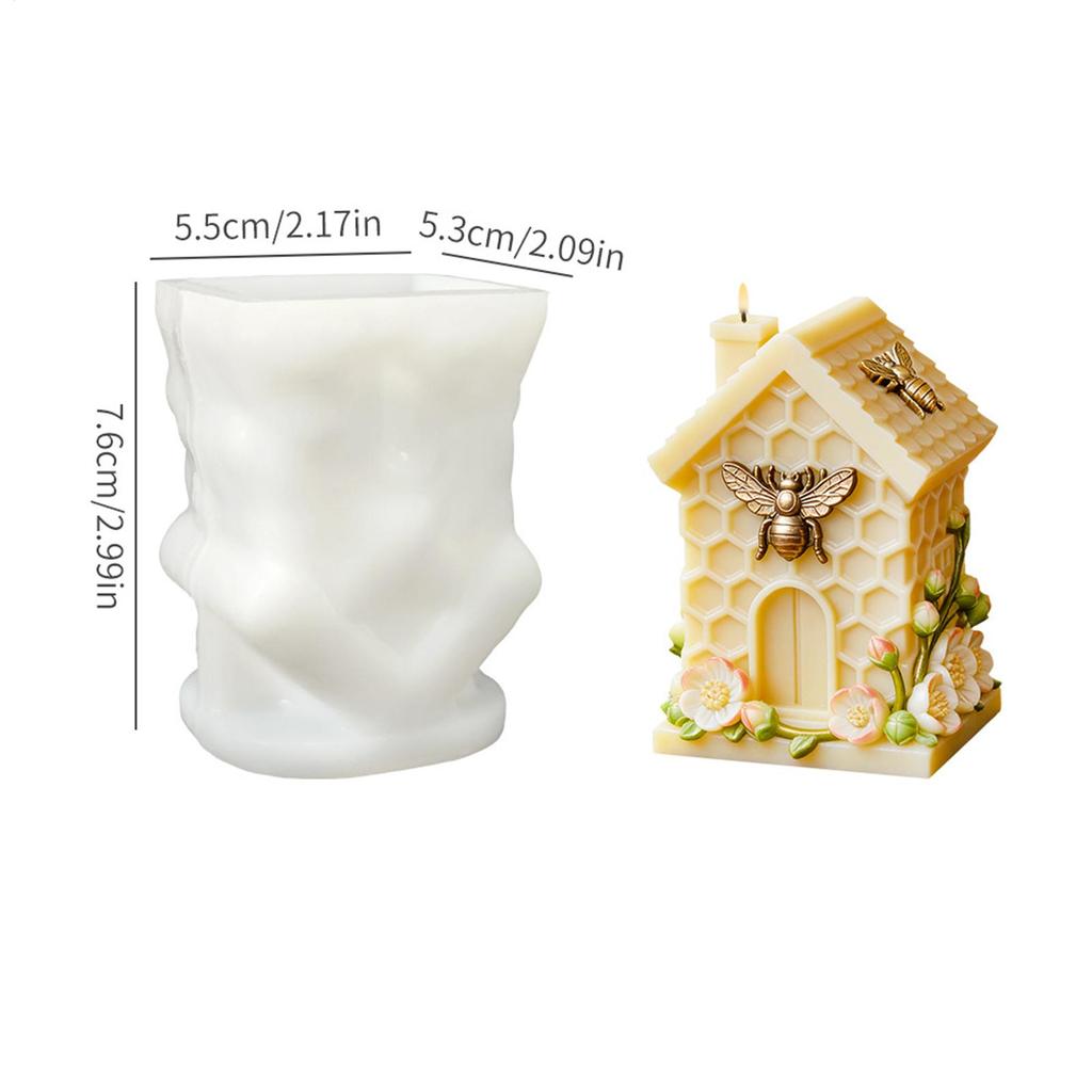 3D HoneycombHut Candle Mold DIY Beehive Candle Mold Silicone Bee Flowers Standing House Home Decorations Realistic Candle Mold