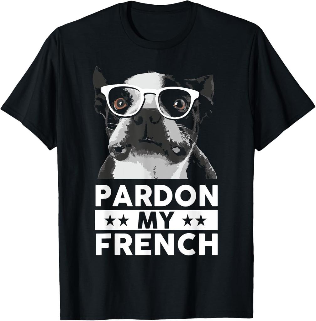 Pardon My French Bulldog Frenchie Funny Dog Wearing Glasses T-Shirt