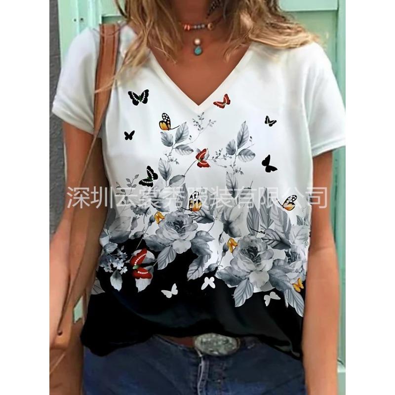 QICED Moda Donna Casual Manica Corta Scollo a V Bluse e Camicie