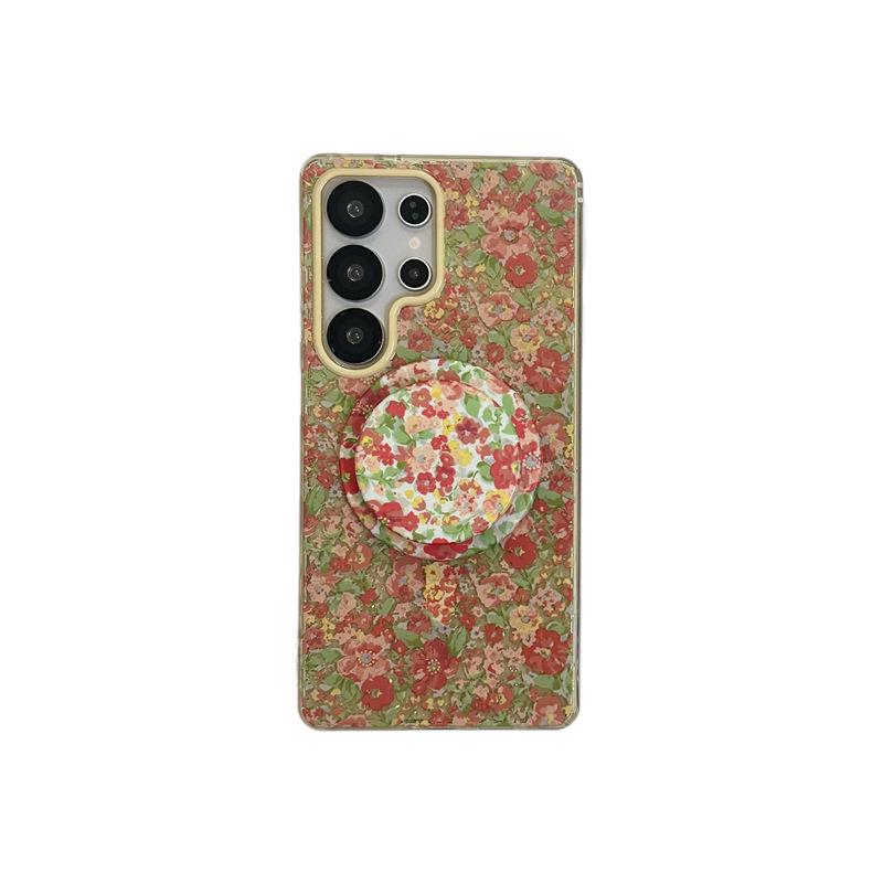 Glitter Magnetic Stand Phone Case for Samsung S25 Ultra/S23 FE - Autumn & Winter Flowers Design