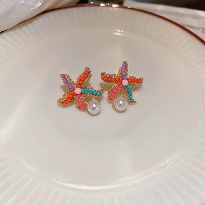 Color Starfish Earrings New Popular Niche High-end Temperament Light Luxury Seaside Vacation Style Earrings Stud Women