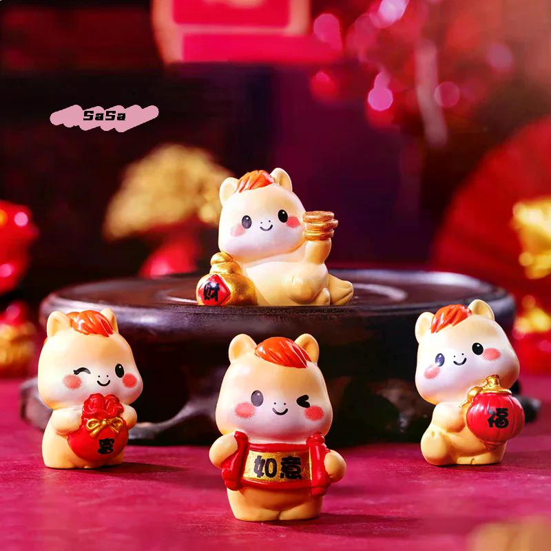 2026 New Year Cartoon Lucky Horse Figurines Miniatures Micro Landscape Home Desk Decorations Room Decor Gift Ornaments