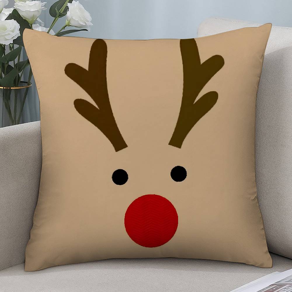 Christmas Cute Reindeer Pillow Case Short Plush Double-sided Print Square Throw Pillow Covers Sofa Home Cushion Decor