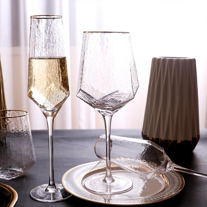 Creative Diamond-550ml-Shaped Hammered Goblet Gold-Painted Ice Dew Red Wine Glass Champagne Whiskey Cup Vintage Wine