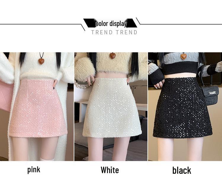 Petite High-Waist Pailletten-Wollrock in A-Linie für Damen - Herbst/Winter Kollektion