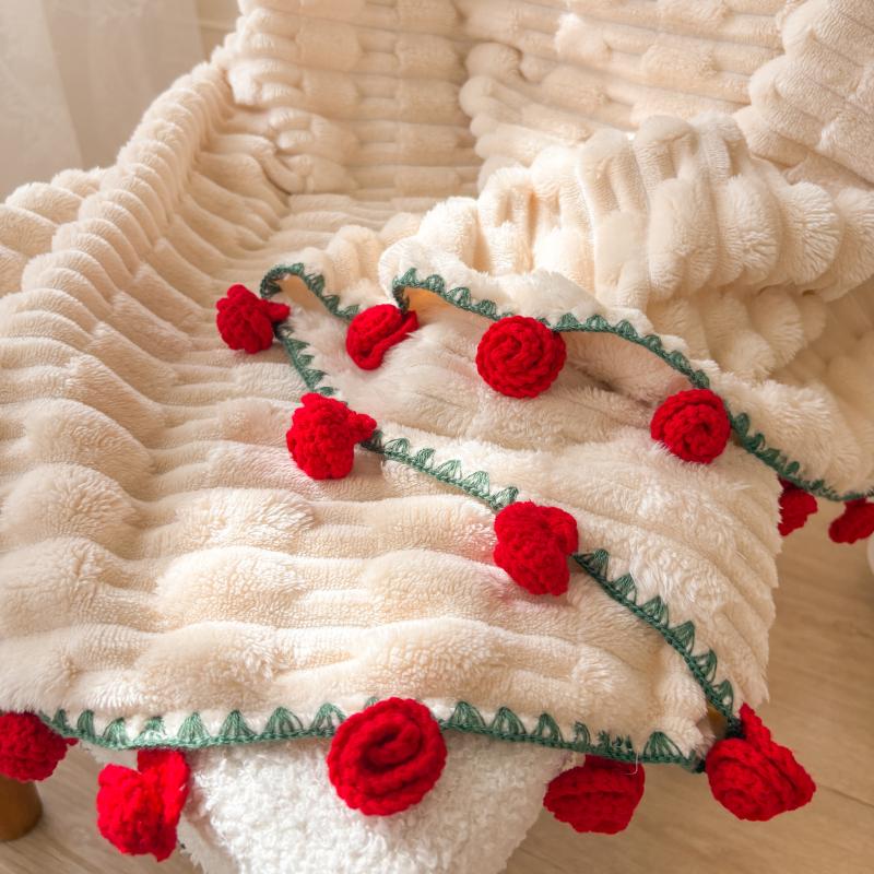Flannel Rose Bouquet Blanket Crocheted Flower Bouquet Blanket Home Office Sofa Throw Blankets Cover Girls Friends Festival Gift