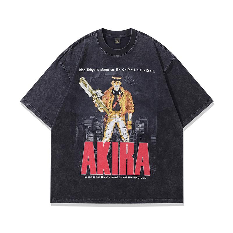 Men'S Trendy T-Shirt Animation Printing Washed Old Short-Sleeved T-Shirt Men'S And Women'S Street Hip-Hop Half-Sleeved Top Trendy