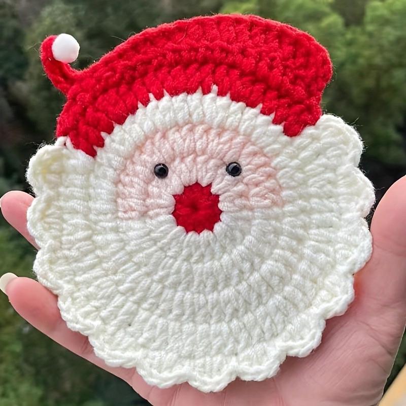 Handmade Crochet Santa Claus Coaster - Festive Red & White Christmas Decor, Drink Coaster For Holiday Table Setting