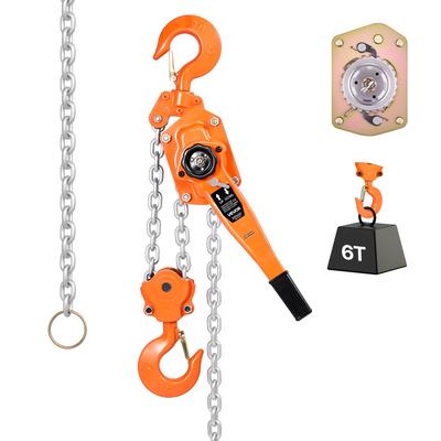 Manual Lever Chain Hoist, 6T 6000KG Capacity Heavy Duty Come Along, 3M Lift G80 Alloy Steel Chain With Dual Pawl Mechanical Brake