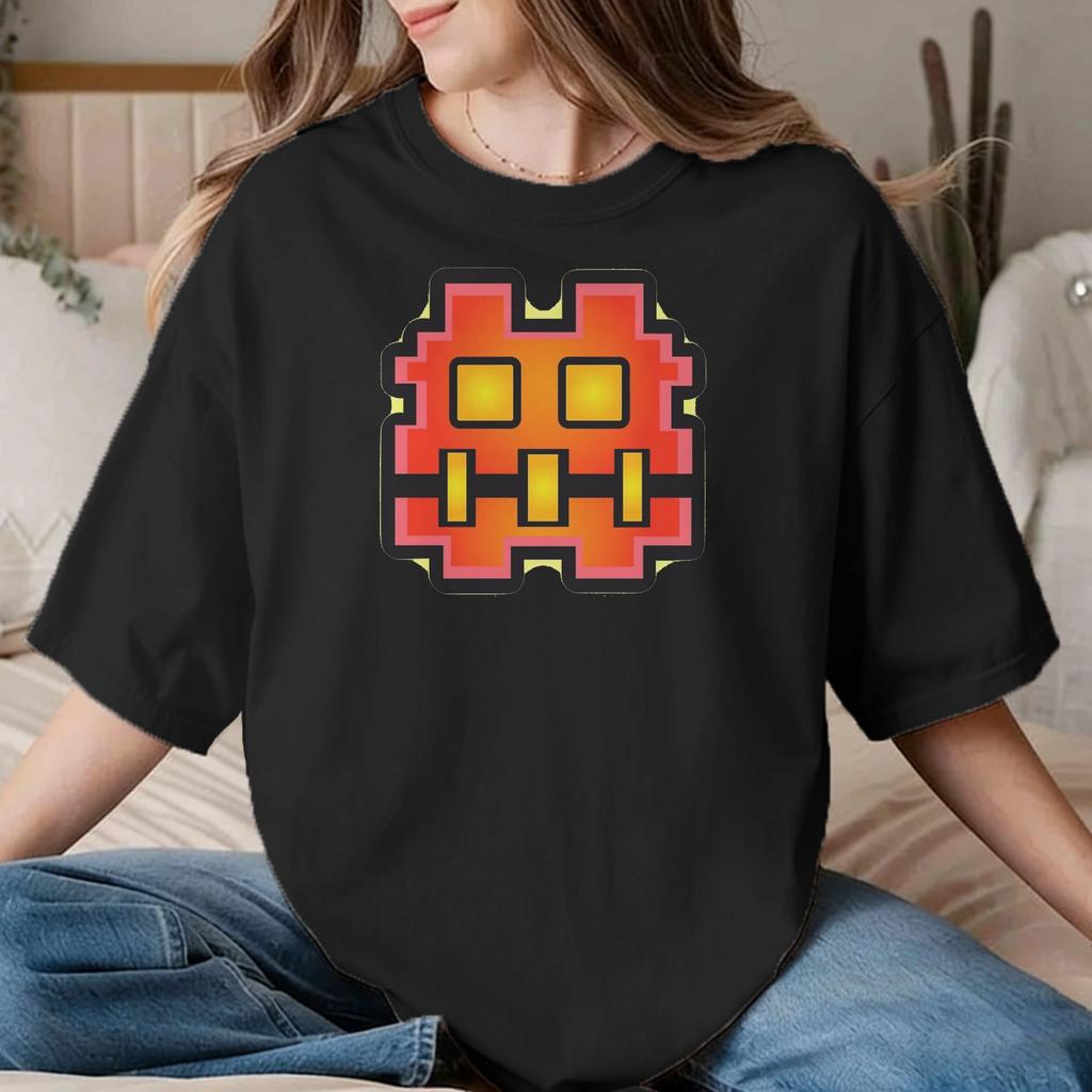 Geometry Cube Gaming Unisex Unisex T Shirts Dash Cube Game Vintage Tees Short Sleeve Crewneck Tshirts Pure Cotton Adult Clothing