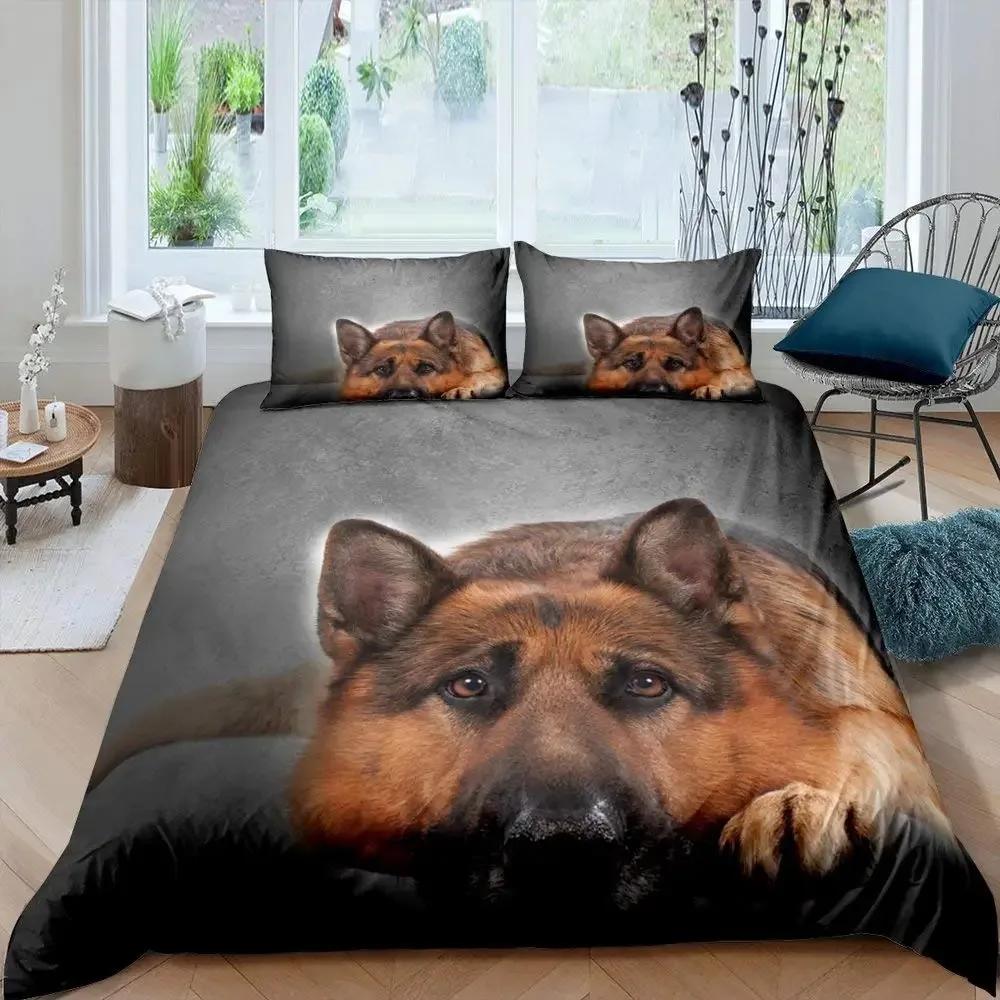 German Shepherd Duvet Cover Set Police Dog Comforter Cover Full King Size for Boys Animals Bedding Set Puppy Dog Bedspread Cover