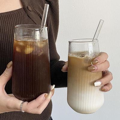 4Style Heat-Resistant Rib Coffee Glass Water Cups Vertical Stripes Tea Mug for Drinking Milk Beer Wine Juice Tumblers Set Gift