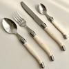24Pcs Laguiole Cutlery Set Steak Knife Fork Soup Tea Spoon Ivory White Plastic Handle Food Grade Stainless Steel Dinnerware