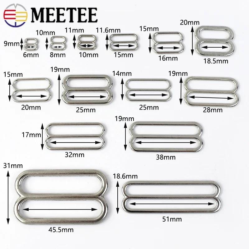 10/20/30Pcs Meetee Metal Tri-Glide Rings Buckles 6-50mm Bra Strap Adjust Clasp 8-shaped Ring Hook Garment Hardware Accessories
