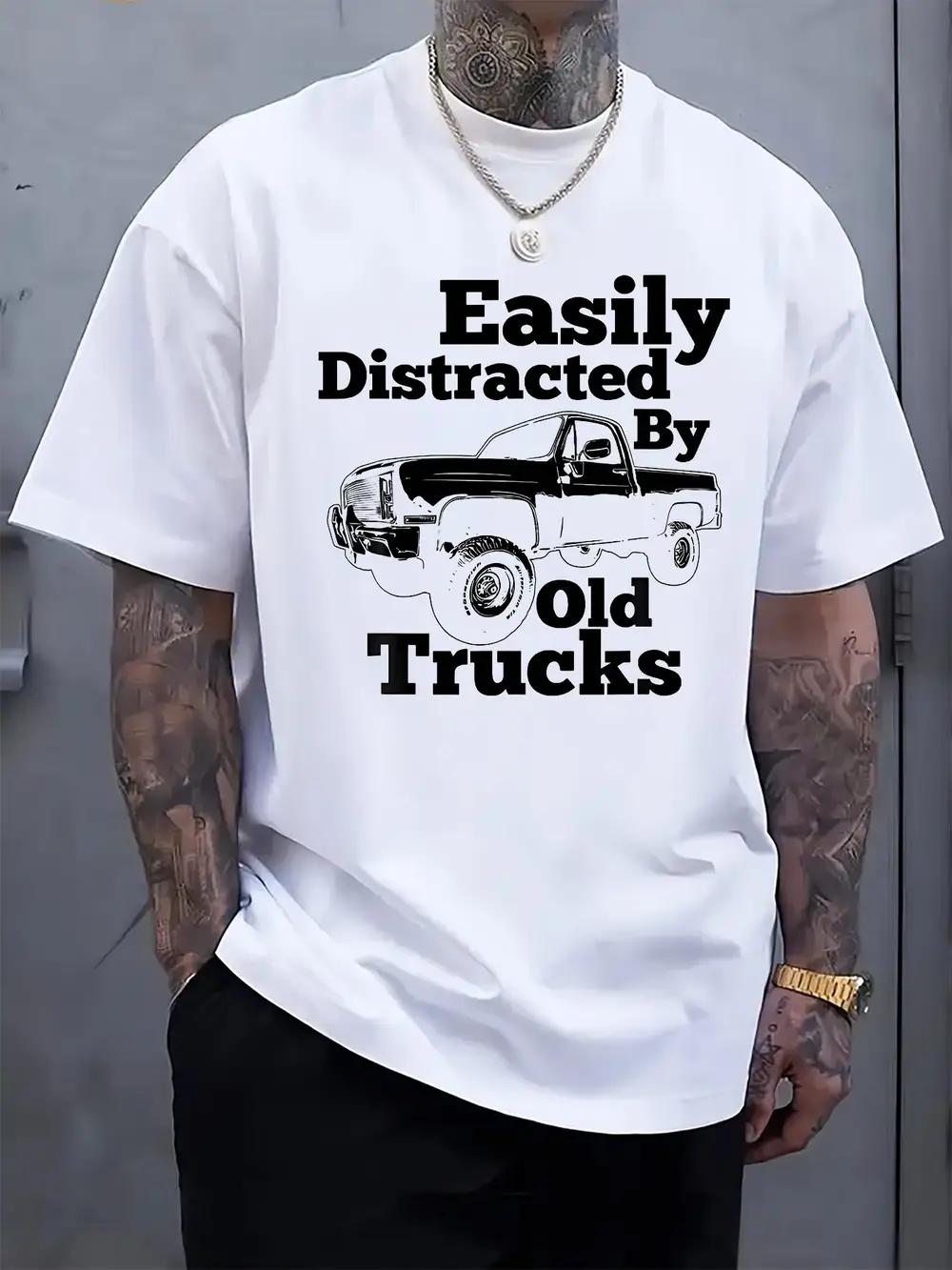 

Easily Distracted by Old Trucks Graphic T-shirt - Casual Crew Neck S