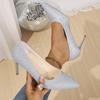 Fashion Style Two-Way Bridal High Heels Women's Thin Heel Silver Crystal New 2026 Spring Autumn Pure Color Shoes