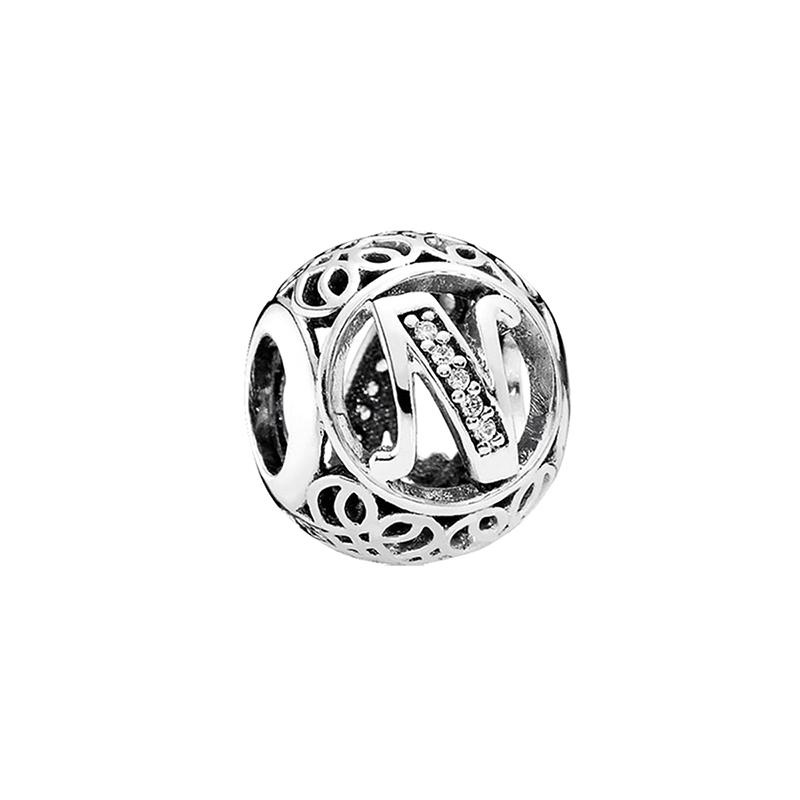 Pandora Vintage Letter N Zircon Charm Silver 791858CZ серебряный