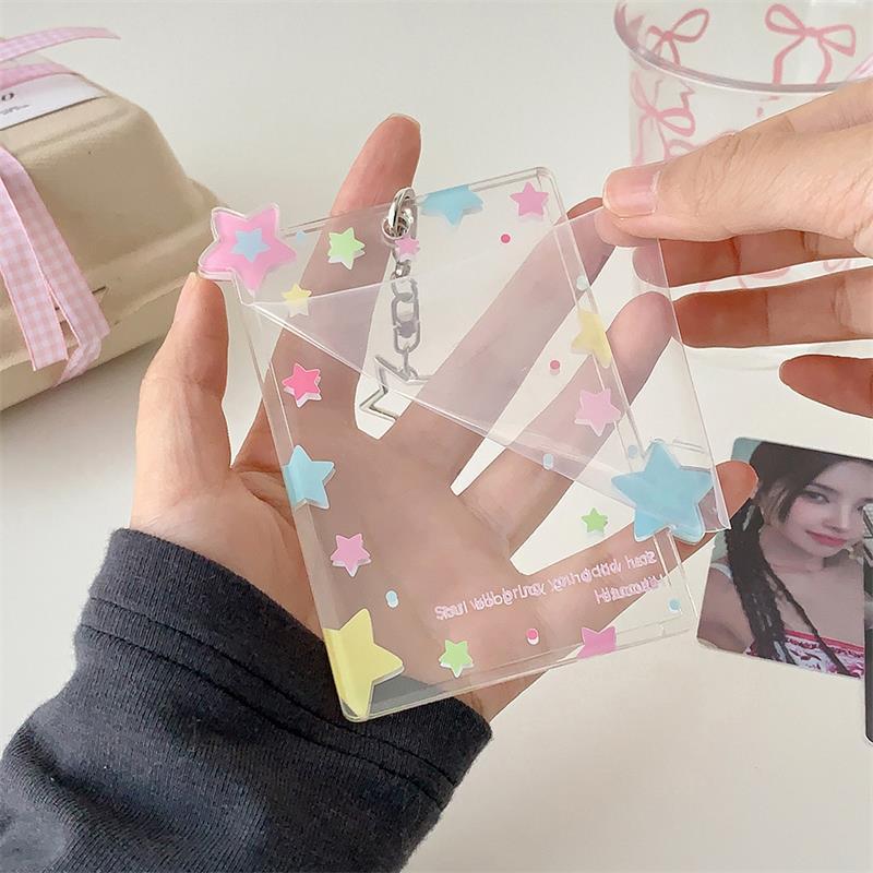 Cute Colorful Star Pocard Holder 3 Inch Card Holder Idol Po Storage Card Display Protective Pendant Card Organizer Gifts