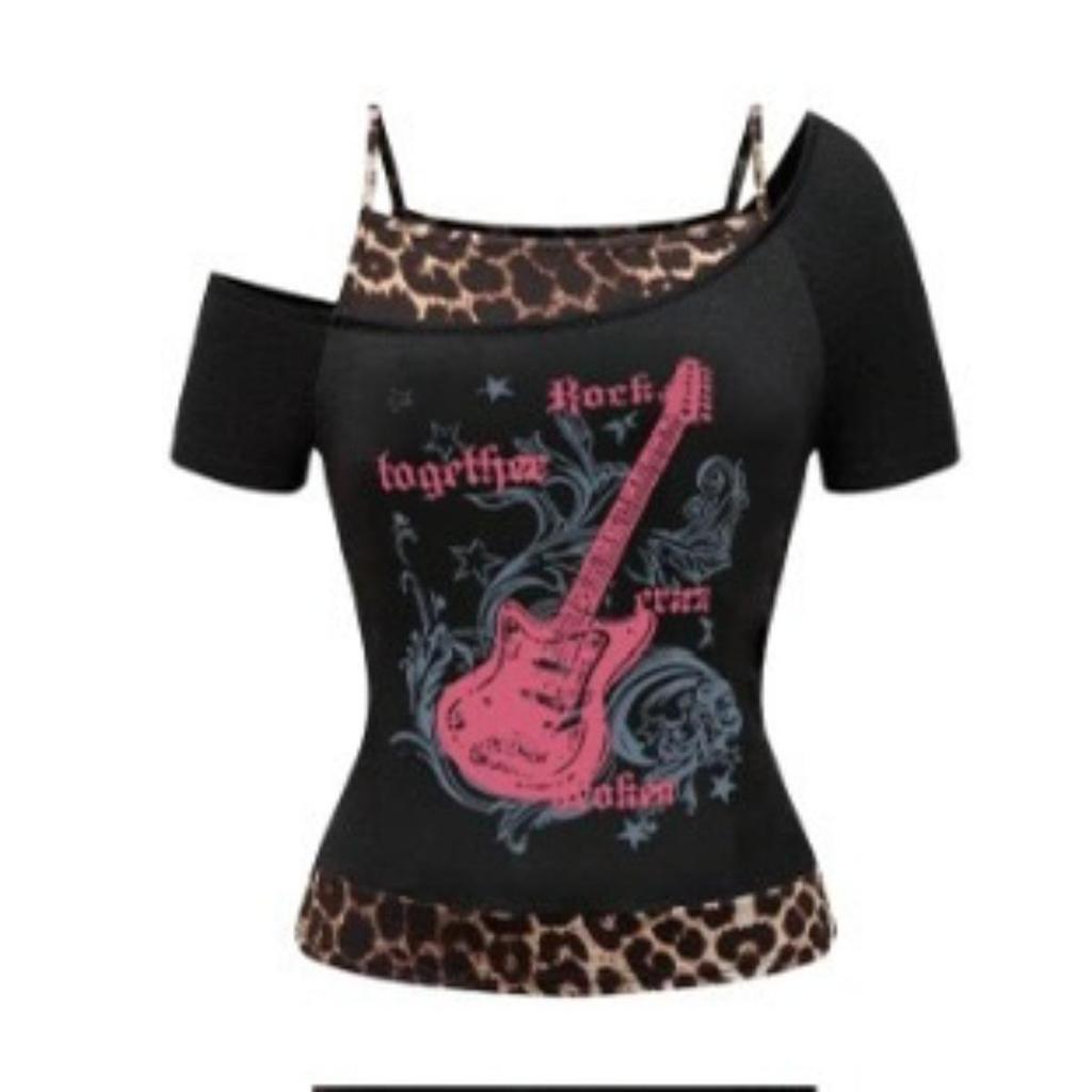 Damen 90er Vintage Punk T-Shirt Streetwear Sexy Kurzarm Gothic Slim Crop Top Hotgirl Lässig Femme Tee Harajuku Y2k