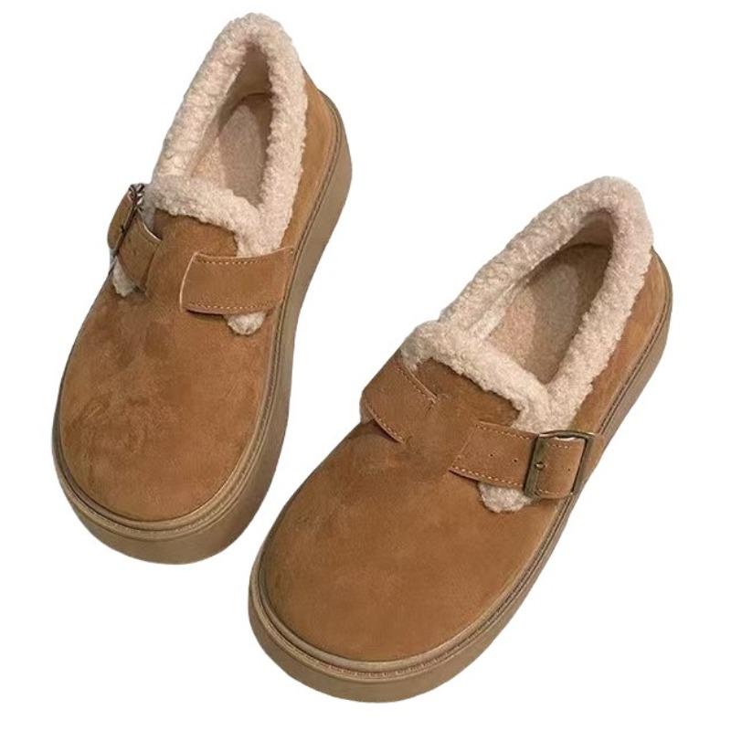 Retro Autumn and Winter Lamb Wool Women's New Fashionable Versatile Non-slip Comfortable Piled Thick-bottomed Cotton Slippers